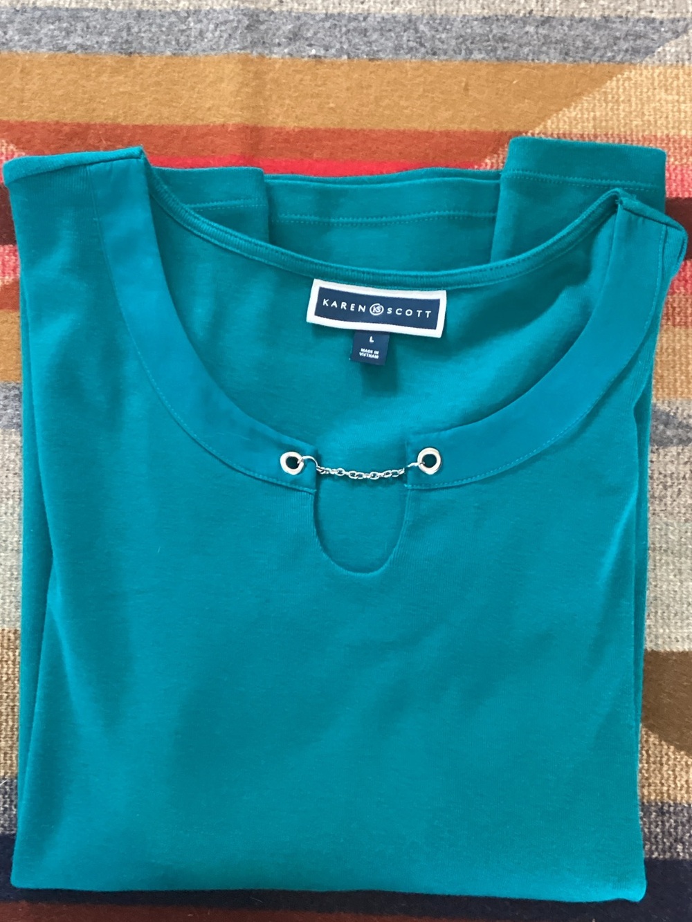 Karen Scott Teal Long-Sleeve Jewel-Accent Knit Top